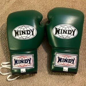 Gently Used Green Windy Lace Up Boxing Gloves 14oz